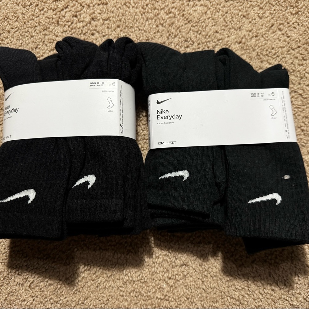 2 Pack 12 Pairs Nike Everyday Cushioned Black Crew Socks Men Large 8-12 MSRP$48